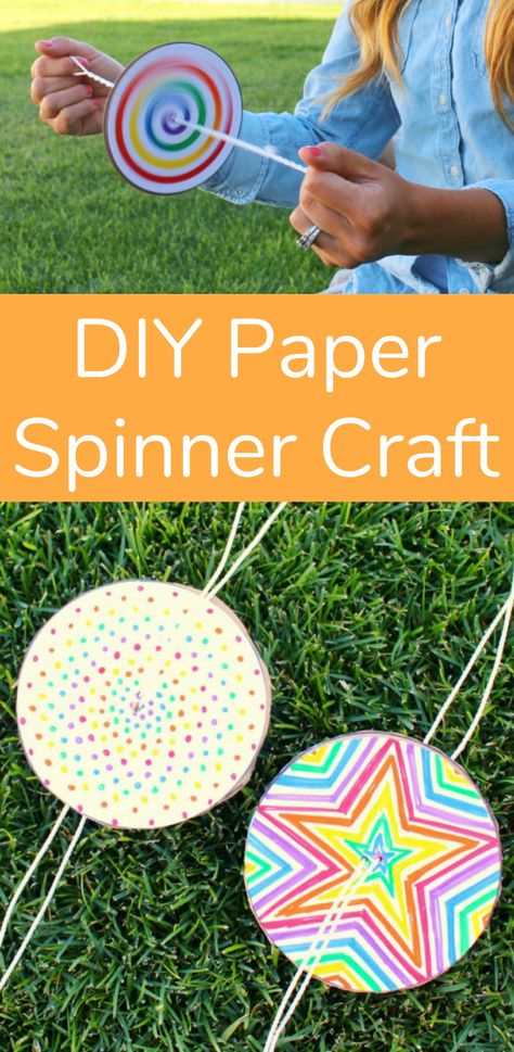 DIY Paper Spinner Craft for Kids #kidscrafts #kidsactivities Paper Spinner Craft, Diy Paper Spinner, Spinner Craft, Paper Spinners, Kerajinan Diy, Vbs Crafts, Hand Crafts For Kids, Diy Bricolage, Camping Crafts