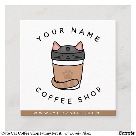 Cute Cat Coffee Shop Funny Pet Add Social Media Square Business Card Cat Coffee Shop, Coffee Shop Business Card, Coffee Shop Bakery, Beautiful Business Card, Toe Beans, Professional Business Card Design, Group Project, Cafe Logo, Cat Cafe