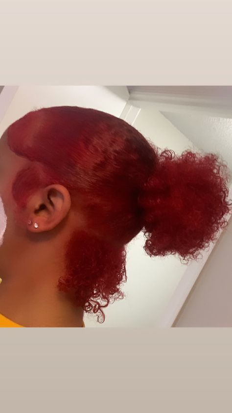 red hair , no part slick back Dyed Hair For Black Women Red, Red Hairstyles For Black Women Natural, Dyed Hair Slick Back, Red Hair On Natural Hair Black Women, Red Short Natural Hair, Red Hair Slick Back, Red Natural Hairstyles, Red Dyed Hair Black Women, Red Hair Natural Black Women