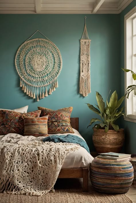 Boho Paint Color Palette, Bedroom For Teenage Girl, Colorful Bohemian Bedroom Decor, Colorful Bohemian Bedroom, Beach Boho Bedroom, Bohemian Bedroom Decor Boho, Boho Bedroom Paint Colors, Modern Bohemian Bedroom Decor, Bohemian Color Palette