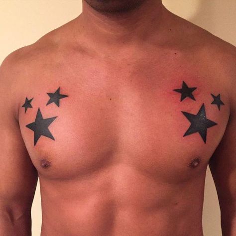 Chest Tattoo Stars, Star Tattoos On Chest, Star Face Tattoo, Chest Tattoo With Meaning, Black Star Tattoo, Star Tattoos For Men, Nautical Star Tattoos, Star Tattoo Meaning, Tattoos About Growth