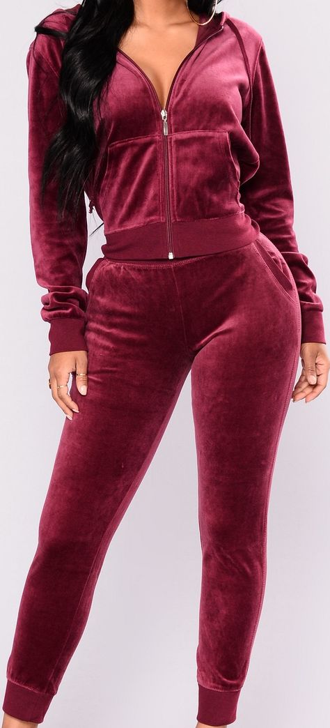 THE ORIGINAL TRENDSETTER VELOUR SET -- BURGUNDY Velour Leggings, Velour Jacket, Burgundy Fashion, Velvet Hoodie, Clothing Staples, Velour Pants, Jacket Hoodie, Velour Fabric, Hoodie Set