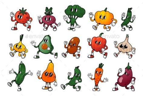 Vegetable Character Vegetable Character Illustration, Vegetable Character, Cute Tomato, Retro Mascot, Vegetable Cartoon, Food Cute, Design Resume, Rubber Hose, Character Cartoon