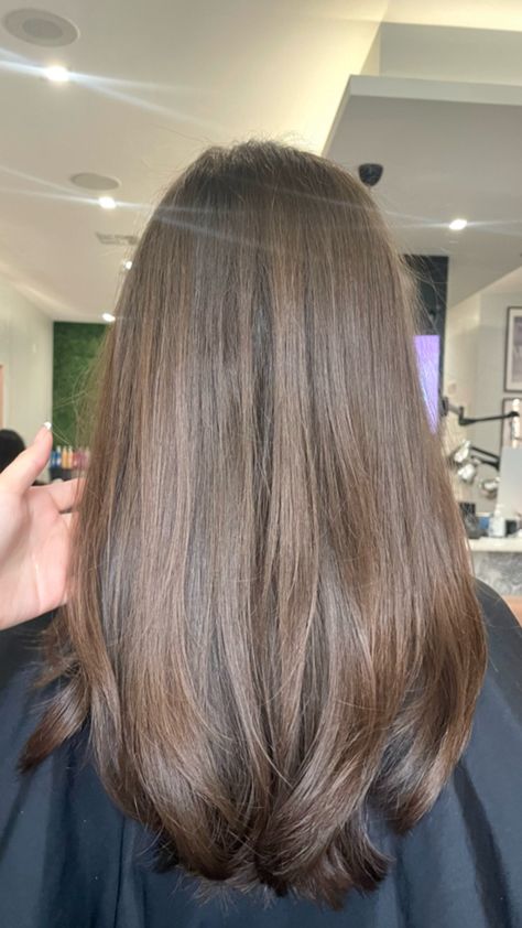 A round hair cut of medium length hair that’s blown out Shirt Layered Hair, Haircut With Long Layers, Round Haircut, Hair Minimal, Long Shag, Long Layers, Long Hair Cuts, Layered Hair, Hair Cut