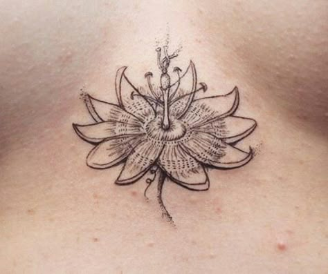 Scientific Tattoo, Pelican Tattoo, Passion Fruit Flower, Fruit Tattoo, Beginner Tattoos, Botanical Tattoo, Sternum Tattoo, Japanese Tattoo Art, Abstract Tattoo