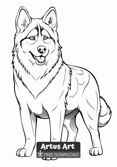 Husky Coloring Page For Kids - Free PDF Download Coloring Page. #huskycoloringpage #huskycoloringpageforkids #husky Husky Coloring Page, Husky Drawing, Dog Coloring Book, Pirate Coloring Pages, Insect Coloring Pages, Farm Coloring Pages, Coloring Pages Winter, Garden Coloring Pages, Skull Coloring Pages