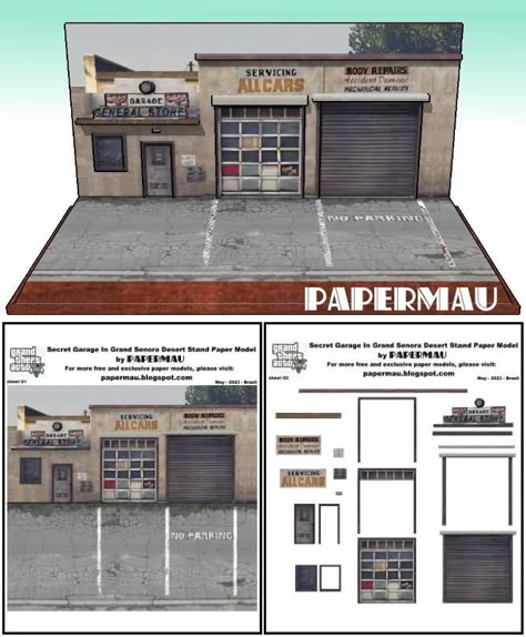 PAPERMAU: GTA V - Secret Garage In Grand Senora Desert Stand Paper Model by Papermau - Download Now! Model Car Garage Diorama, Paper Craft Diorama, Hot Wheels Garage Diy, Gta V Secrets, Desert Stand, Car Model Display, Paper Models House, Mini Garage, Garage Diorama