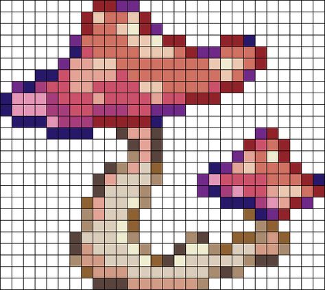 Fuse Beads Mushroom, 3d Perler Bead Mushroom Pattern, Cottage Core Perler Beads, Forest Perler Bead Patterns, Beaded Mushroom Pattern, Mushroom Pixel Art Grid, Trippy Mushroom Perler Bead Patterns, Perler Bead Patterns Mushroom, Mushroom Alpha Pattern