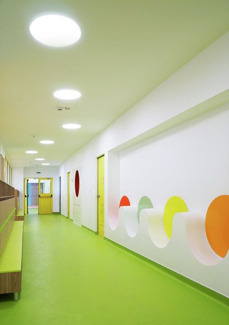 Gallery - FCA Srbija Kindergarten / IDEST Doo - 6 Kindergarten Interior, Preschool Designs, Classroom Interior, School Building Design, Corridor Design, School Hallways, Kindergarten Design, Hospital Interior, School Interior