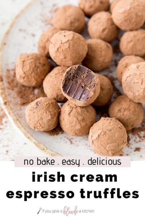 Espresso Truffles Recipe, Irish Cream Truffles, Espresso Truffles, Irish Cream Coffee, Chocolate Whoopie Pies, Truffles Recipe, Chocolate Bites, Boozy Desserts, Easy No Bake