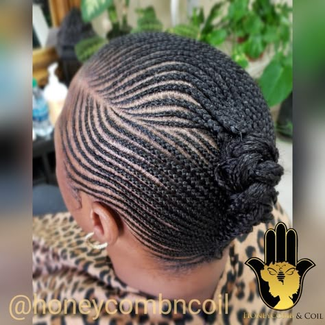 Cornrow updo. Extra small partings, no hair added. Extra Small Cornrows, Small Cornrow Braids, Fancy Cornrows, Small Lines Cornrows With Natural Hair, Cornrows With Natural Hair, African Print Skirt Outfits, Afrocentric Hair, Cornrow Updo, Natural Hair Styles For Black