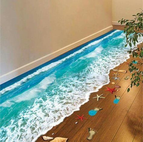 Beach floor Seaside Bathroom, Bedroom Stickers, Baby Fotografie, Removable Wall Stickers, Floor Ceiling, Floor Stickers, Kids Wall Decals, Beach Bathrooms, Art Living Room