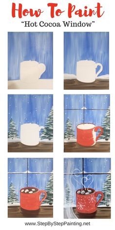 Winter Art Projects, Christmas Paintings On Canvas, Canvas Painting Tutorials, Holiday Painting, Homeschool Art, Canvas Painting Diy, Acrylic Painting Tutorials, Christmas Canvas, Groundhog Day