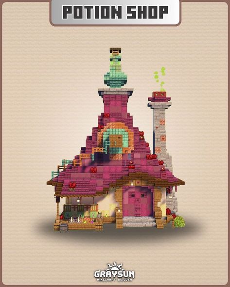 Graysun | Minecraft Builds | Minecraft - Potion Shop⚗️ 👉Download available on Patreon Minecraft potion shop design. You can download this build by subscribing to my… | Instagram Minecraft Crops Ideas, Minecraft Big Builds, Minecraft Potion Shop, Minecraft Bakery, Potion Shop, Play Bakery, Minecraft Shops, Cottagecore Minecraft, Minecraft Cottage