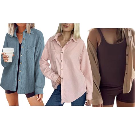 Waffle Button Down Shirt, Shacket, Fall Outfit inspo, Fall College Outfit Fall Outfits College, Button Down Shirt Women, Shacket Outfit, Outfits College, Fall College Outfits, College Outfit, Casual Shirt Women, Tops Long Sleeve, Knit Tops