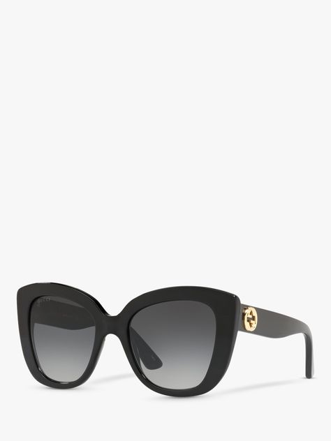 Gucci GC001150 Women's Cat's Eye Sunglasses, Black/Grey Gradient at John Lewis & Partners Gucci Sunglasses Women 2023, Classy Sunglasses Women, Designer Shades Sunglasses, Luxury Sunglasses Women, Gucci Sunglasses Women, Gucci Cat Eye Sunglasses, Designer Things, Gucci Frames, Fancy Glasses