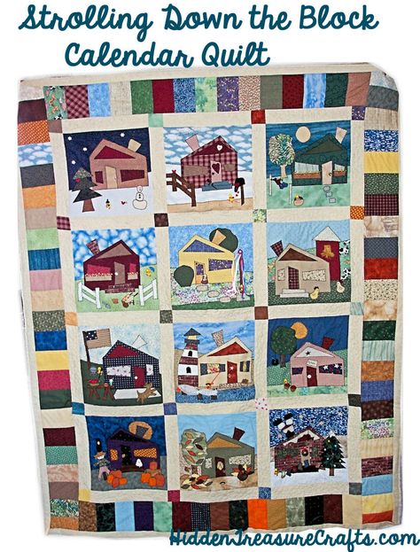 Quilted Houses, Fall Bunting, Homemade Kids Gifts, Calendar Quilts, House Quilt Block, Block Calendar, Panel Quilt Patterns, Treasure Crafts, Scrap Ideas