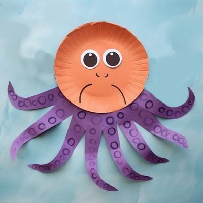 Paper Plate Octopus, Octopus Craft, Octopus Crafts, Paper Plate Craft, Paper Plate Crafts, Plate Crafts, Animal Crafts, Paper Plate, Paper Plates