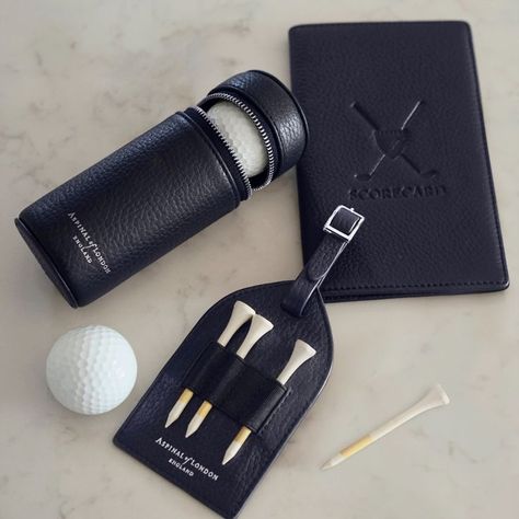 The perfect gift for any golfing enthusiast, our luxury leather golfing accessories are sure to impress on the fairway. #gifts #fathersday #golfaccessories Leather Corporate Gifts, Golf Tee Holder, Golf Scorecard, Golf Ball Holder, Golf Trolley, Golf Inspiration, Luxury Gifts For Men, Ball Holder, Golf Set