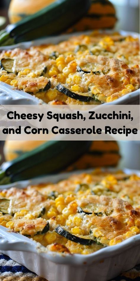 Easy cheesy squash, zucchini, and corn casserole. Ideal for nutritious and tasty family meals. Squash Zucchini And Corn Casserole, Zucchini Squash Corn Casserole, Squash And Corn Casserole, Zucchini Casseroles, Zucchini Squash Casserole, Zucchini Corn Casserole, Cheesy Squash, Vegetarian Casseroles, Zucchini Yellow Squash