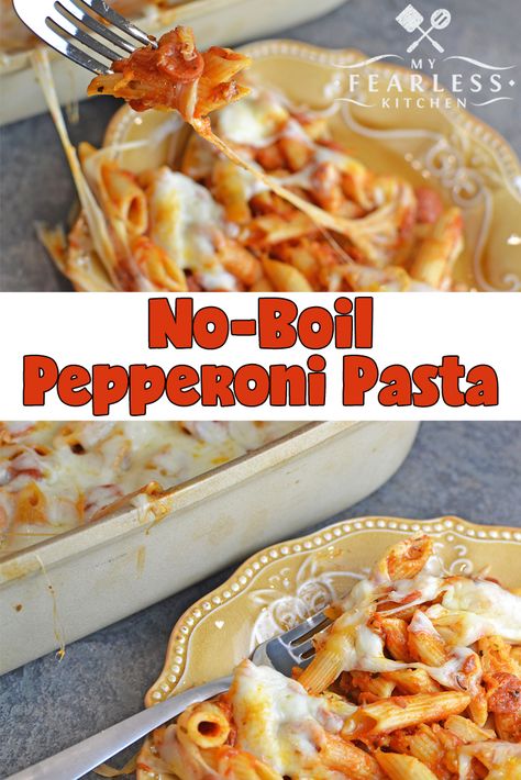 No Boil Baked Pasta Recipes, No Boil Pasta Recipes, Pizza Caserole, No Boil Pasta Bake, Pepperoni Pasta Bake, No Boil Pasta, Spaghetti Baked, Bake Pasta, Pepperoni Pasta