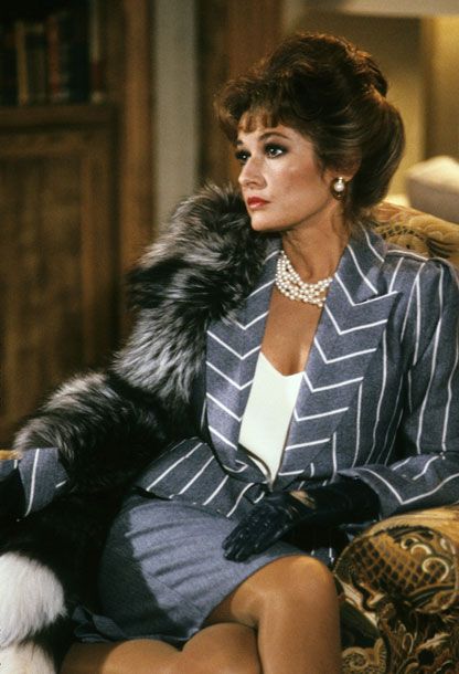 Stephanie Beacham from Dynasty TV Show wearing designer Nolan Miller: The Best of Dynasty Through the Years -- The Cut... Oh to wear the clothes from Dynasty! Stephanie Beacham, Dynasty Tv Show, Extravagant Homes, Dynasty Fashion, Executive Woman, Nolan Miller, Every Picture Tells A Story, Joan Collins, Power Dressing