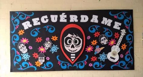 Halloween Door Decorations Classroom, November Bulletin Boards, Dia De Los Muertos Decorations Ideas, Art Bulletin Boards, Preschool Decor, Disney Classroom, Red Ribbon Week, Ra Ideas, Door Decorations Classroom