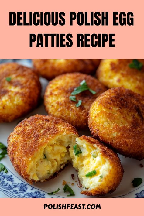 Polish Egg Cutlets, known as Kotlety Jajeczne, are a delightful and unique dish from Poland that makes for a quick and satisfying meal. Traditionally made with hard-boiled eggs, cheese, and breadcrumbs, these cutlets are crispy on the outside and soft on the inside. Traditional Polish Food Recipes, Polish Snacks, Egg Patties, Polish Dishes, Spicy Eggs, Polish Food, Patties Recipe, Simple Green Salad, Czech Recipes