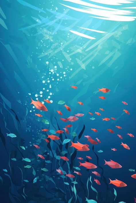 Beautiful group of fish in sea underwater aquarium outdoors.  | premium image by rawpixel.com Underwater Art Reference, Aquarium Illustration, Freezer Room, Underwater Illustration, Underwater Aquarium, Underwater Environment, Fish Out Of Water, Sea Underwater, Reference Board