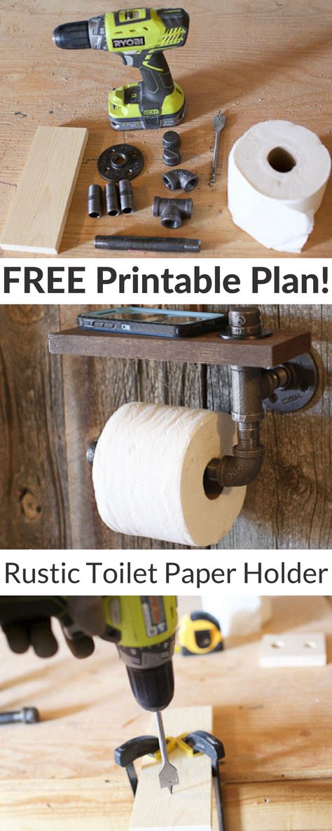 Towel Holder Diy, Pipe Toilet Paper Holder, Diy Toilet Paper Holder, Rustic Toilet Paper Holders, Diy Will, Rustic Toilets, Project Plan, Diy Toilet, Towel Holders