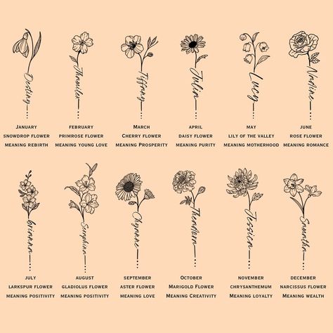 Discover the beauty of birth flowers with these custom bookmarks featuring the birth flower for each month of the year and their special meanings #birthmonthflowers #birthmonth #peony #peaceful #wealth #smallbusiness #birthflowerbookmark #flowerbookmark #fyp Birth Month Trees, Flower Meanings Chart, Flower For Each Month, Birth Flowers By Month, Birth Month Meanings, Flowers And Their Meanings, Birthmonth Flower, December Birth Flower, Month Meaning