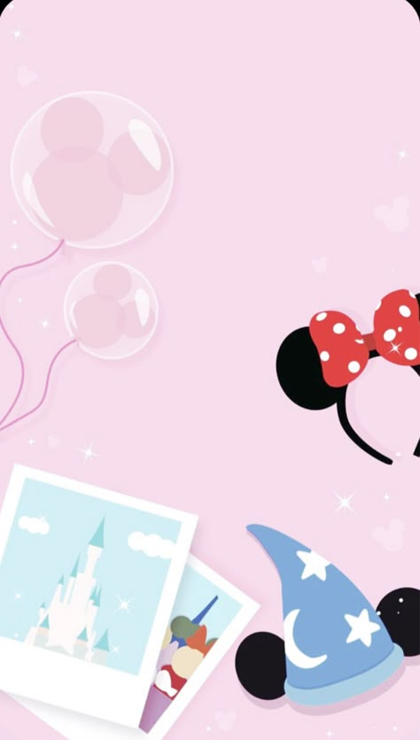 Cute Backgrounds Disney, Girly Disney Wallpaper, Disney Birthday Background, Disney Balloons Wallpaper, Minnie Mouse Phone Wallpaper, Pink Disney Aesthetic Wallpaper, Disney Instagram Story Templates, Pastel Disney Wallpaper, Subtle Disney Wallpaper