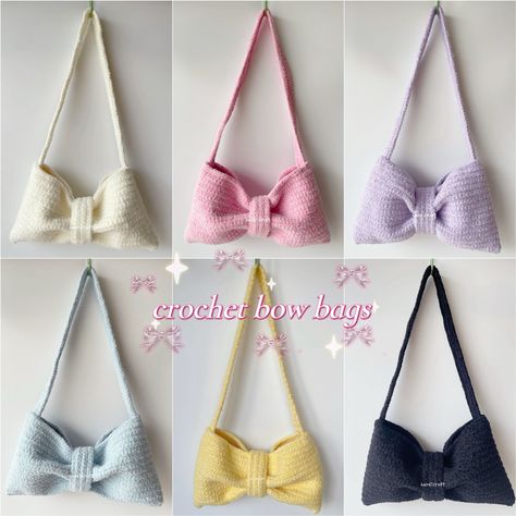 How To Crochet A Simple Bow || Easy Crochet Mini Bow Tutorial For Beginners #crochetbow Crochet Bow Bag Free Pattern, Crochet Ribbon Bag, Crochet Bow Bag, Crochet Bag Strap, 40s Mode, Crochet Ribbon, Ribbon Bag, Mochila Crochet, Crochet Shoulder Bags