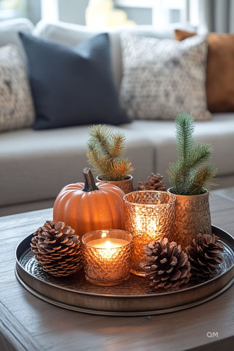 Fall Decor for Living Room: Warm Accents - Quiet Minimal Orange Accents Living Room, Fall Decor For Living Room, Dekoracija Stola, Idea Candle, Easy Thanksgiving Decorations, Ideas Decoracion Navidad, Fall Table Centerpieces, Fall Living Room, Fall Thanksgiving Decor