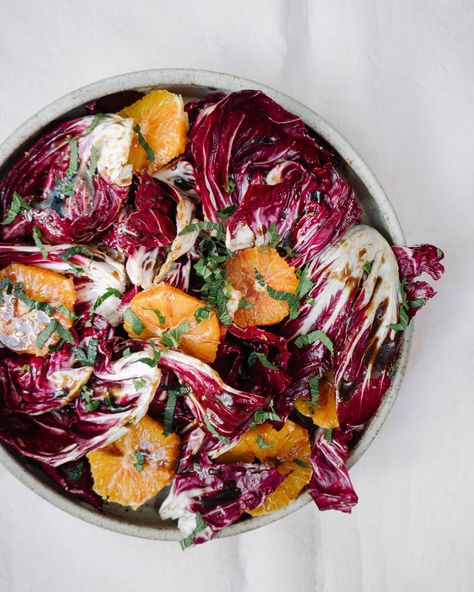 This blissful paring of bitter leaves and blood orange is sure to brighten up any damp spirits. Radicchio Recipes, High Protein Gluten Free, Winter Dinner Party, Abu Dhabi Travel, Radicchio Salad, Dinner Party Dishes, Salad Bread, Pomegranate Salad, Spring Food