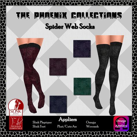 https://flic.kr/p/pBEYt9 | Spider Web Socks - 50L | SL: maps.secondlife.com/secondlife/Unearthed/38/55/2001  MP: marketplace.secondlife.com/p/TPC-Spider-Web-Socks/6528599 Spider Legs, Los Sims, Sims 4 Clothing, Sims 4 Cc, Socks And Tights, Sims 3, Spider Web, Sims 4, Stockings