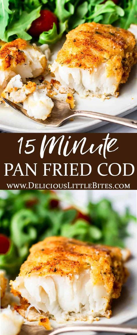 Pan-Fried Cod is a delicious, family-friendly recipe that is perfect for a quick and easy dinner any night of the week. Cod fillets are coated in a seasoned flour mixture, then quickly fried in a skillet. This recipe is gluten free, low carb, and keto friendly, but can also be made with regular flour, if preferred. | #cod #codfish #codrecipe #glutenfreerecipe #ketorecipe #friedcod Fried Cod Recipes, Cod Fillet Recipes, Cod Fillets, Cod Fish Recipes, Pan Fried Fish, Fried Cod, Fish Recipes Baked, Cod Recipe, Fish Dinner Recipes