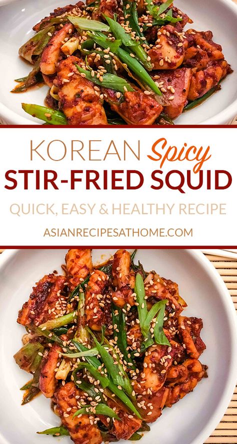 Spicy Calamari Recipes, Korean Calamari Recipes, Octopus Stir Fry, Thai Squid Recipes, Japanese Squid Salad Recipe, Korean Octopus Recipes, Korean Entrees, Korean Seafood Recipes, Fried Squid Recipes