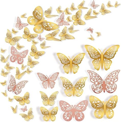 Amazon.com: Nelotaor 72 Pcs Butterfly Wall Decor, 3 Styles 3 Sizes 3D Butterfly, Gold and Rose Gold Butterfly, Wedding Decorations, Birthday Party Decorations, Girls Bedroom Decoration(72 Pcs, Gold and Rose Gold) : Home & Kitchen Butterfly Wedding Decorations, Butterfly Cupcake Toppers, 3d Butterfly Wall Decor, 3 Butterflies, Butterfly Party Decorations, Decorations Birthday Party, Butterfly Cupcakes, Rose Gold Butterfly, 3d Butterfly Wall Stickers