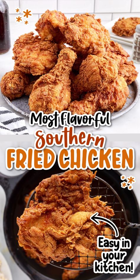 It doesn't get better than this - crispy, juicy, oh-so-delicious fried chicken! Fried Chicken Deep Fryer, Fried Chicken Legs Deep Fryer, Southern Fried Chicken Air Fryer, How To Deep Fry Chicken, Extra Crispy Fried Chicken Batter, Southern Fried Chicken Recipe, Best Fried Chicken Recipe, Fried Chicken Breast Recipe, Easy Fried Chicken