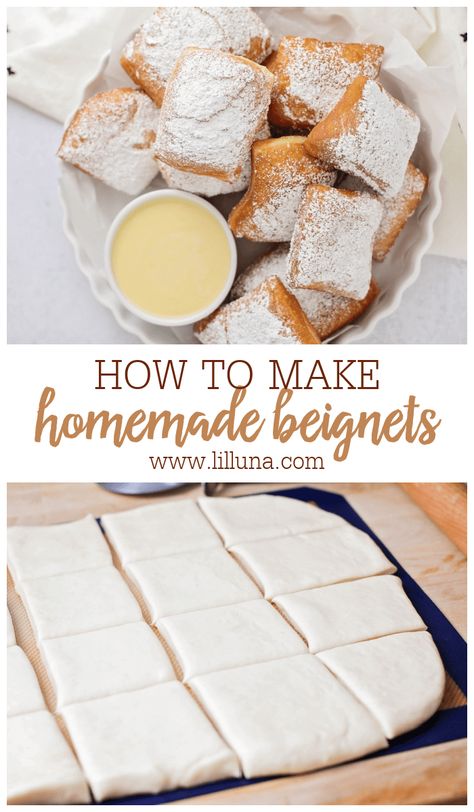 Classic Beignets are pillowy, New Orleans-style fried dough. Enjoy these soft donuts sprinkled with powdered sugar or dipped in a sauce! #beignets #classicbeignets #doughnuts #dessert #breakfast Beignets Recipe Easy, Beignet Recipe, Sweet Bakes, Dessert Breakfast, Homemade Donuts, Fried Dough, Fun Baking Recipes, Donut Recipes, Bread Recipes Homemade