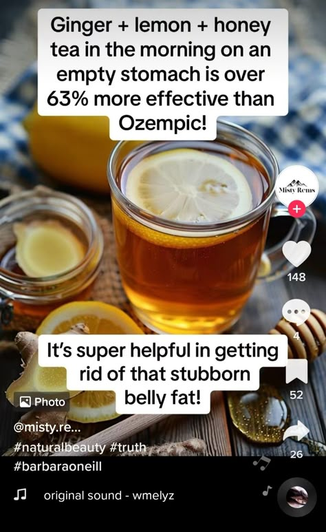 Natural Ozempic Drink, Lemon Balm Drink Ozempic, Ginger Tea For Colds, Sick Remedies, Medical Herbs, Healing Remedies, Natural Healing Remedies, Honey Tea, Home Health Remedies