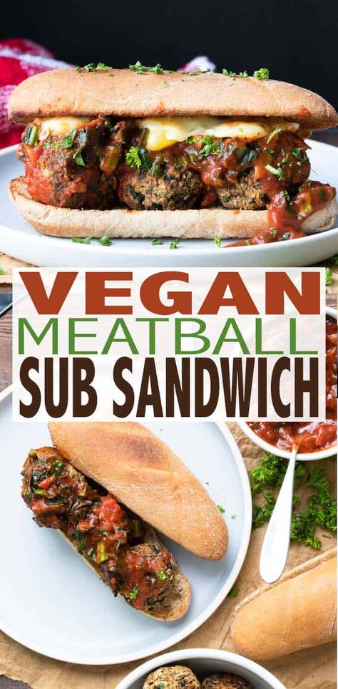 This vegan meatball sub is the ultimate comfort food! It's filled with protein, has hidden veggies and is easy to freeze and pull out for those busy nights! #vegancomfortfood #freezermeals Yummy Burgers, Healthy Recipes Vegetarian, Wraps Vegan, Vegetarian Burgers, Healthy Recipes Easy, Wraps Recipes, Easy Healthy Lunch Recipes, Vegan Sandwiches, Meatball Sub