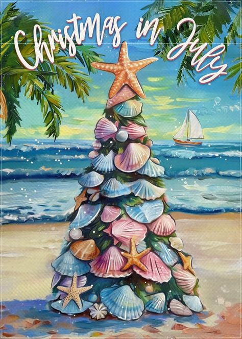 PRICES MAY VARY. Produced in Premium Quality: The Christmas in summer garden flags with sea, ocean, Christmas tree, starfish, shell, sailboat patterns are printed in premium colorfast permanent dye to create colorful, vibrant, bright designs from creative, original artwork Durable Vertical Flag: July flag is weatherproof and non-fray durability, Covido home garden's durable indoor, outdoor art flags and banners are made of machine washable polyester burlap material, fade resistant to keep them f Christmas In July Wallpaper, Tropical Xmas, Christmas In July Decorations, Christmas Plays, Ocean Christmas, July Garden, Beach Christmas Decorations, Small Home Decor, Starfish Decor