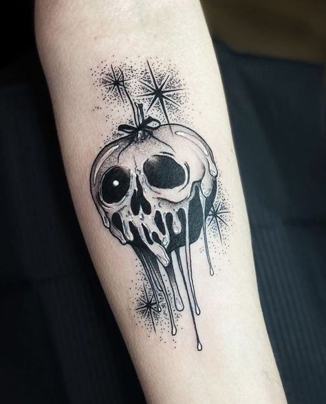 Spooky Forearm Tattoo Women, Cute Demonic Tattoos, Goth Disney Tattoo, Oggie Boogie Tattoo, Autumn Themed Tattoos, Gothic Disney Tattoo, Goth Patchwork Tattoo Ideas, Simple Horror Movie Tattoos, Paranormal Tattoo Ideas