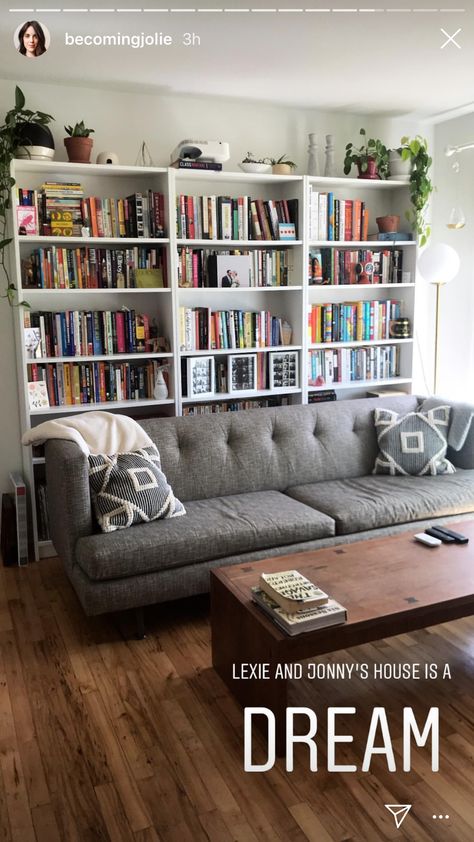 Bookshelves Behind Couch, Homey Touches, Home Library Rooms, Library Living Room, Library Inspiration, Bookshelves In Living Room, Sofa Wall, Living Room Decor Colors, Small Apartment Design