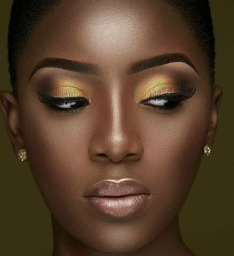 Makeup for black women Unconventional Makeup, Make Up Gold, Gold Makeup Looks, Glitter Makeup Looks, Yellow Makeup, Makeup Black Women, Yellow Eyeshadow, Cute Eyeshadow Looks, Eyeshadow For Blue Eyes