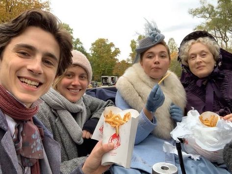 "Little Women": 15 Behind The Scenes Photos Lunch Inspiration, A Group Of People, Timmy T, I Love Cinema, Louisa May Alcott, Little Women, Florence Pugh, Group Of People, Meryl Streep