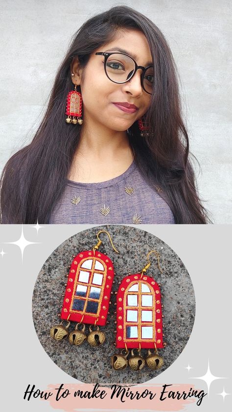 Jewelry Desk, Mirror Fabric, Fabric Earring, Diy Jewelry Box, Polymer Clay Beads Diy, Diy Crafts Earrings, Mirror Earrings, Terracotta Jewellery Making, Diy Jewelry Set