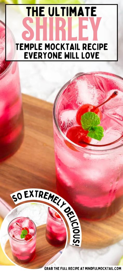 Simple Mocktails Non Alcoholic, Shirley Temple Mocktail, Shirley Temple Recipe, Mocktail Drink, Shirley Temple Drink, Easy Mocktails, Best Non Alcoholic Drinks, Sparkling Grape Juice, Bachelorette Cocktails